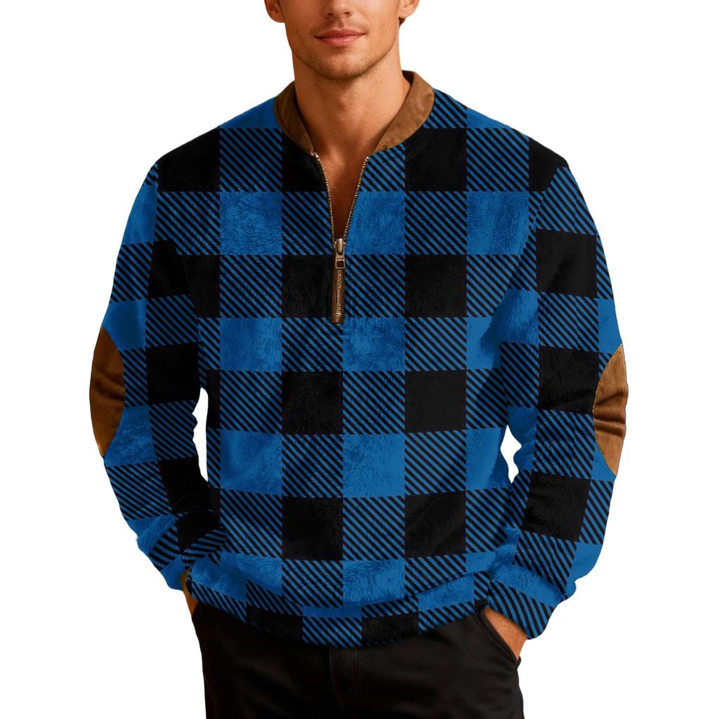 Mens Christmas Zip Up Sweatshirts Xmas Stand Collar Pullover Tops