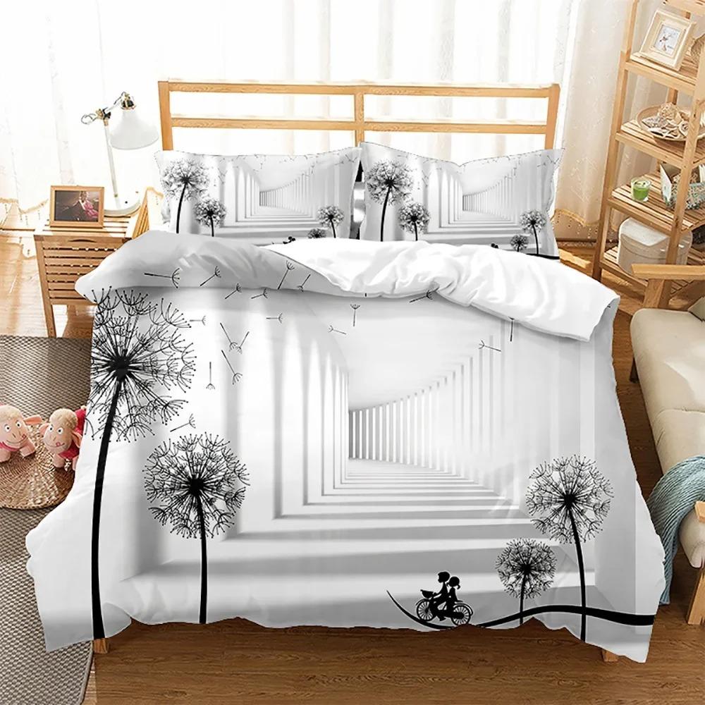 Print White Dandelion Sunflower Bedding King  Bedroom Quilt Cover Set Black Blue Duvet Set Pillowcases Decorative Set