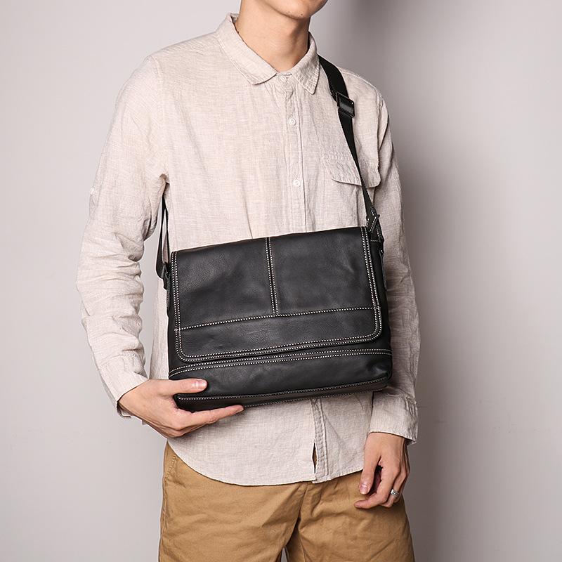 New Men's Handmade Mailman Bag, Cowhide Shoulder Bag, Women's Crossbody Bag, Large Capacity IPad Bag, Leather Men's Bag