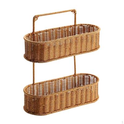 2 Tier Hanging Fruit Basket Wall Bowl with Hook Hand Woven Stand for