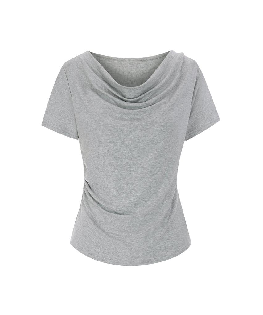 PAIGEFLYNN Drape Cowl Neck Shirring T-Shirt_P6Bts021C