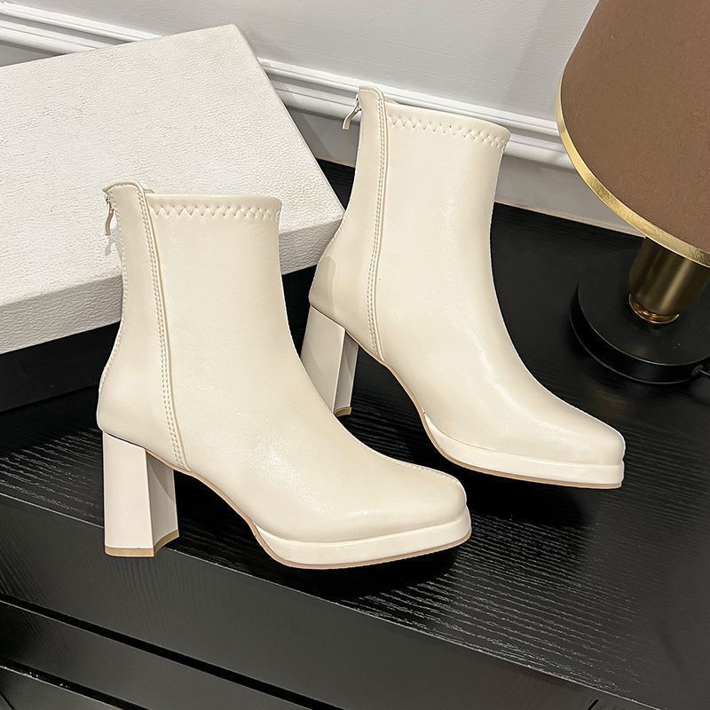 Fashion after zipper square head thick heel short boots children Internet celebrity versatile Martin boots women's popular season