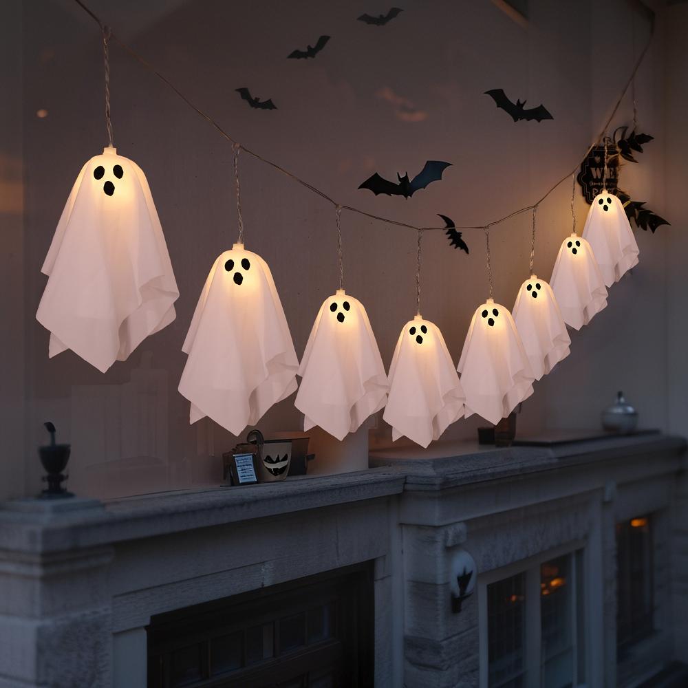 

Ghost Halloween Lights 8 Modes Waterproof String Light Garland LED Hanging Ghost Horror Prop Indoor Outdoor Halloween Decoration