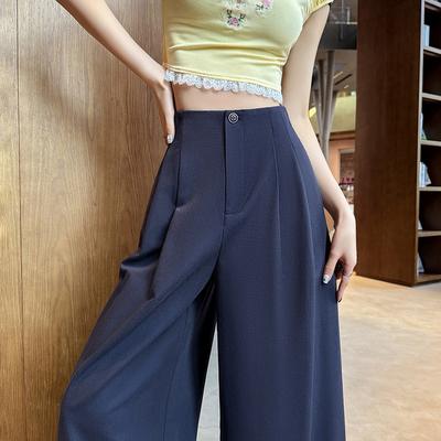 Wide-leg Pants Women's New Summer Pleated Thin Half Elastic Waist Small Nine-point Pants