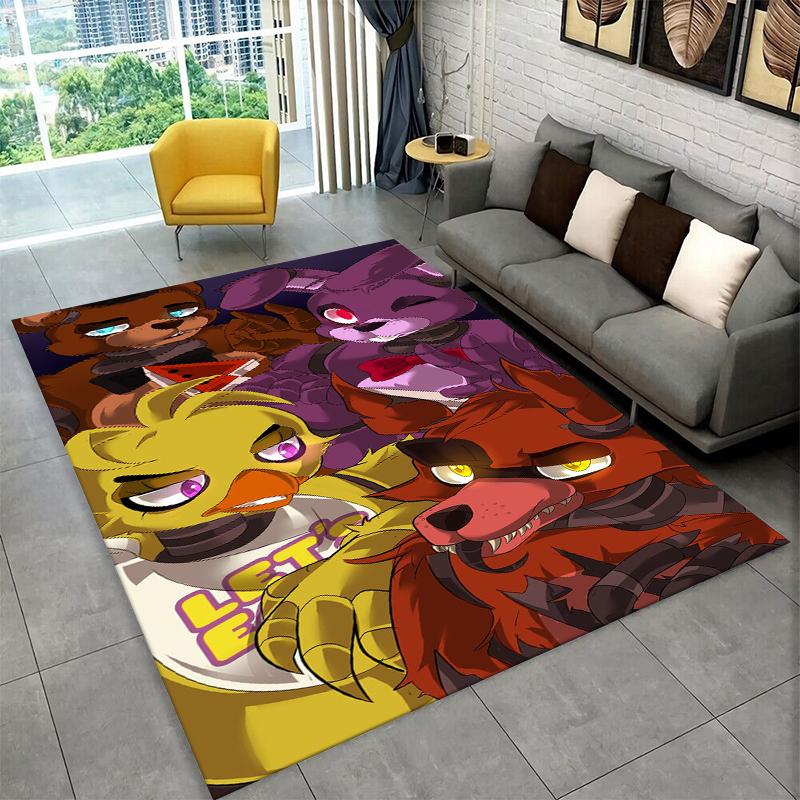 Klasický F-FNAF Hororová Hra Freddy Koberec Kobereček do Herny Ložnice Obývacího Pokojíku Pohovky Domácí Dekorace, Dětský Kobereček Protiskluzová Podložka
