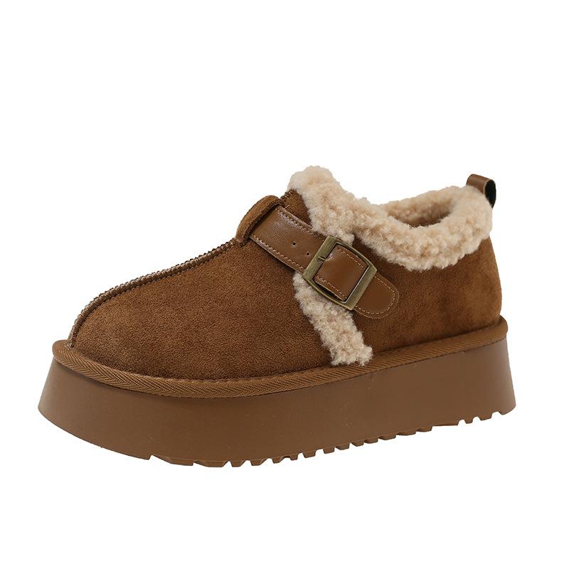 Женские зимние ботинки на толстой подошве с пряжкой на ремне модные с мехом легкие теплые непромокаемые противоскользящие повседневные кроссовки хлопковые ботинки 40 верблюд 3187₽