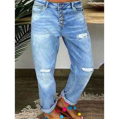 Women's Jeans Stretch Ripped Loose Straight Leg Casual Plus Size