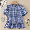 ZANZEA Women Casual Round Neck Plaid Print Loose Short Sleeve Blouse