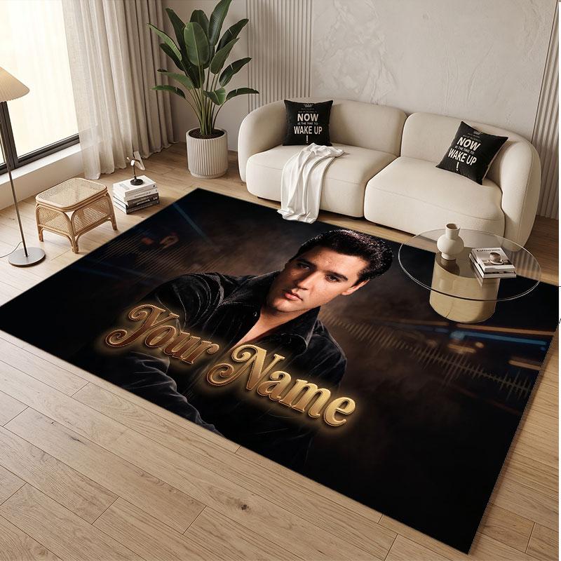 Tappeto Personalizzato Elvis Presley Stampa Motivo Nome Testo Morbido Antiscivolo Tappeto per Pavimento per Decorazione Interna Casa