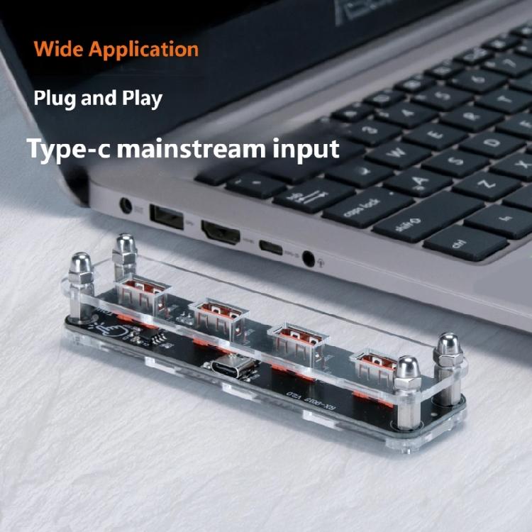 Small 4 Port USB Charging Dock with Sturdy Acrylic Base Smooth USB Power Base Acrylic Texture for Phones and Tablets