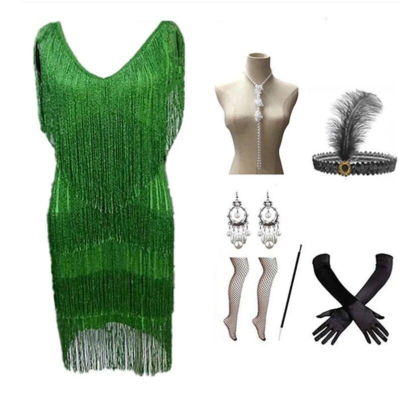 European and American New Style Sequin Dress with Gold Tassels, European and American Dress, Amazon Evening Stage Performance Outfit