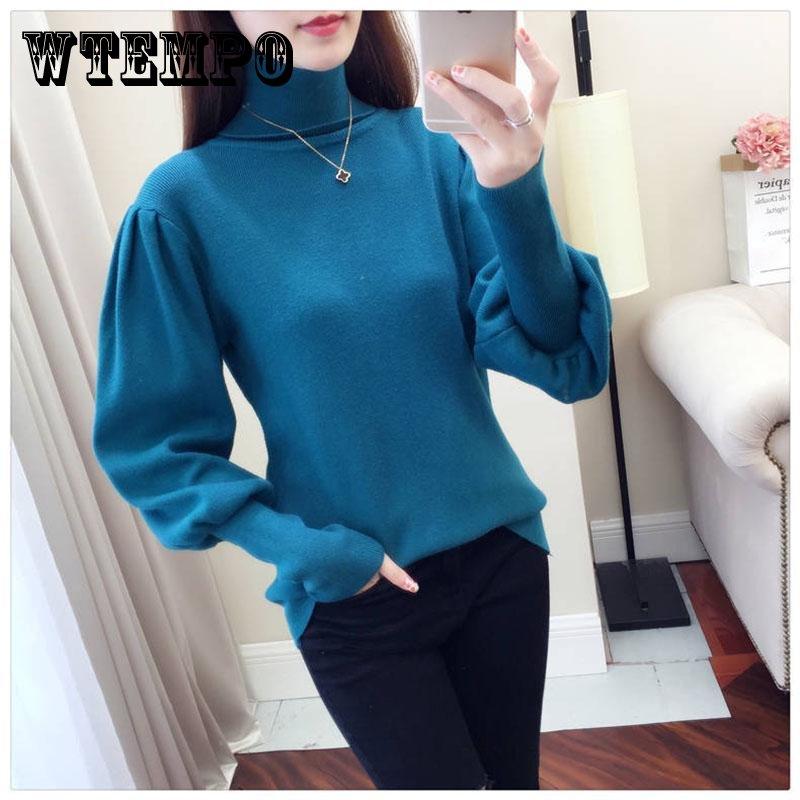 Damtröja med polokrage Varm Vinter Lös Plusstorlek Lyktärmar Stickad Tröja