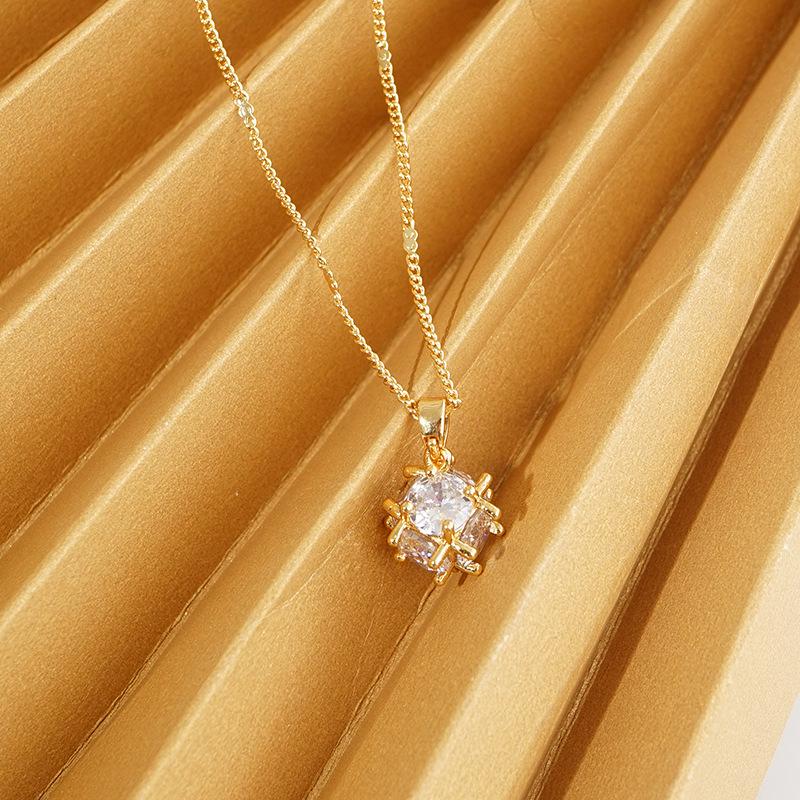 Geometric Zircon Christmas Pendant Necklace, 18K Gold Stainless Steel, Diamond-Set Gemstone Clavicle Jewelry, Ins Style.
