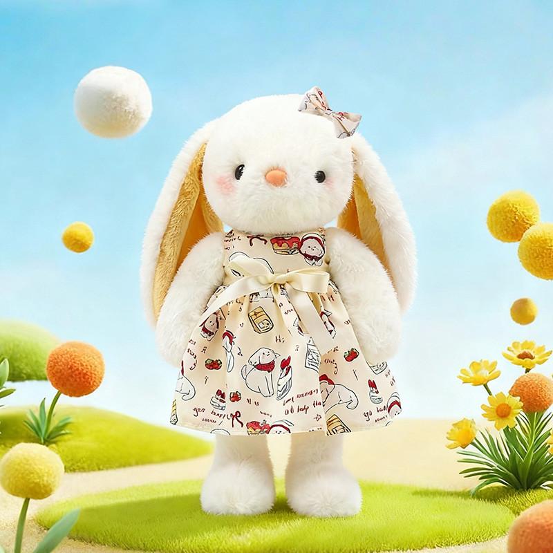 Plush Bunny Toy With Long Ears And Flower Dress For Kids Birthday Gift