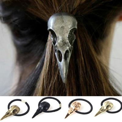 Crow Skull Hair Rope Hair Scrunchie for Women 3D Punk Hairbands Teens Girl Vintage Hair Tie Ponytail Hair Band Headpiece