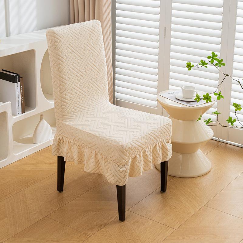 Stretchy Chair Cover With Skirt Universal Size Soft Comfortable Chair Cover For Dining Room Hotel Simple Dustproof Chair Cover