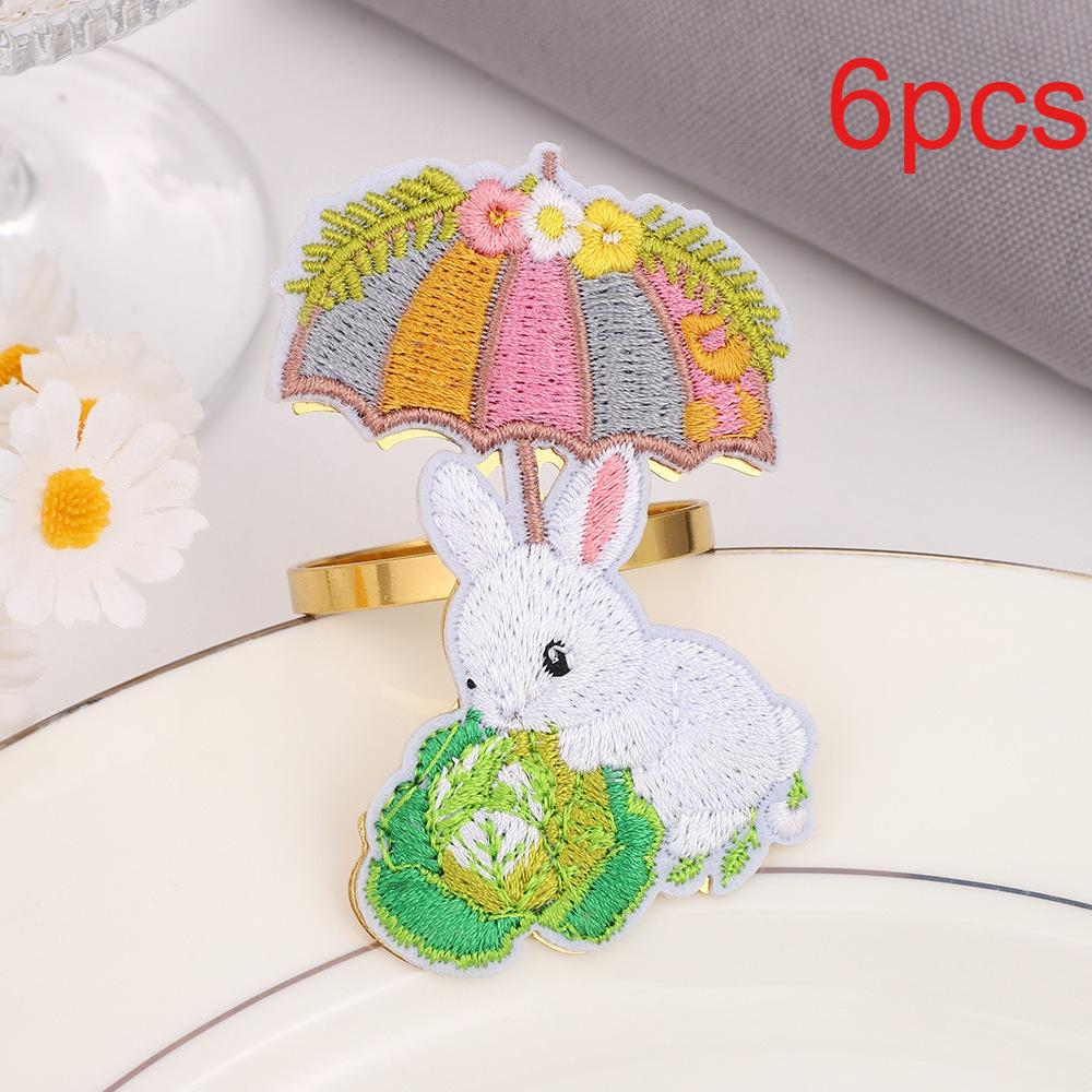 6pcs Easter Personalized Embroidery Rabbit Napkin Ring Hotel Tableware Table Setting Party Festival Decoration Napkin Buckle