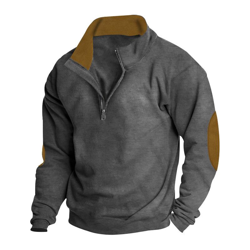 

2026 Spring and Autumn European Size Men s Outdoor Casual Embroidery Color Matching Stand-up Collar Long-sleeved Sweater Spot S темно-серого