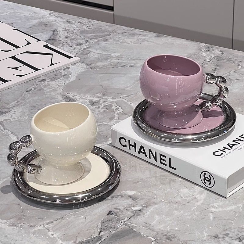 English Afternoon Tea Coffee Cup Saucer Delicate Ceramic White Purple Couple Mug Latte Art Coffee Cup Home Breakfast Mug Gifts