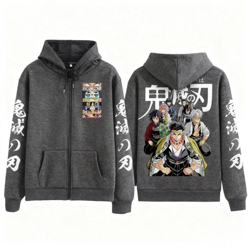 Streetwear Anime Zip Up Hoodie Men Women Demon Slayer Print Sweatshirt Loose Casual Pullover Y2k New Long Sleeve Jacket