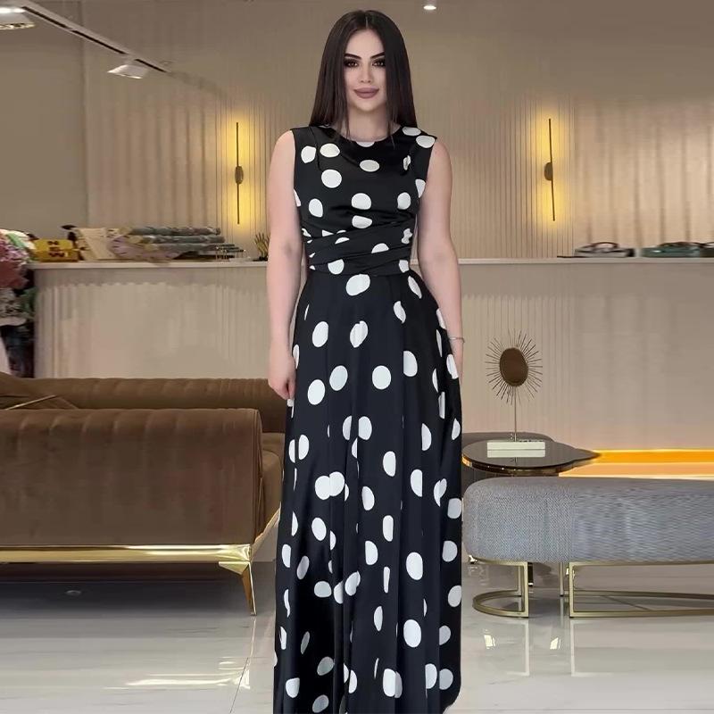 2024 Summer European & American Women's Polka Dot Sleeveless Long Dress