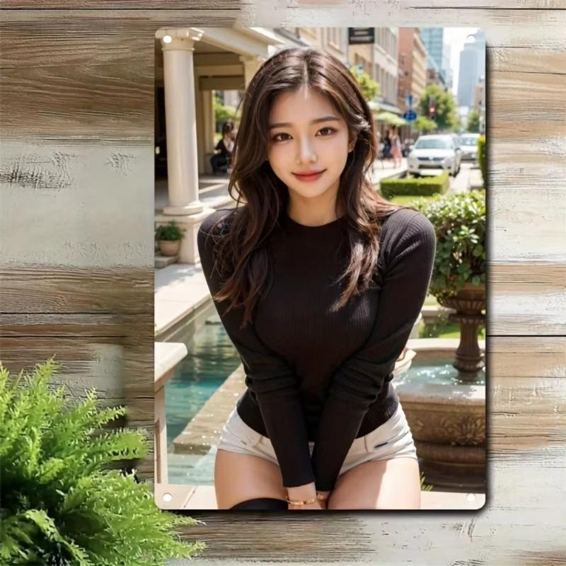 Korean Woman Metal Wall Art Iron Sign for Home Cafe Decor
