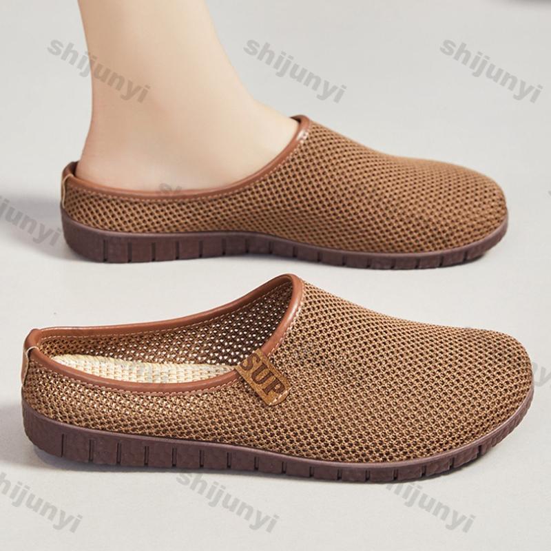 Fashion Women Half Slippers Outdoor Summer Breathable Comfortable Flat Casual Shoes Fly Weave Hollow Lightweight Fashion Slip on Sandals