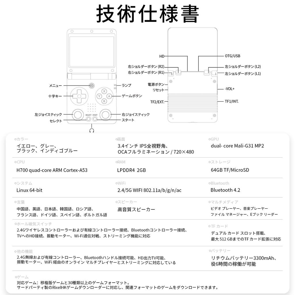 RG34XXSP Handheld Game Linux Foldable Retro Game IPSOCA Full Vibration WiFi Online Play Console, System, Console, Screen, Motor, (RG34XXSP Black)