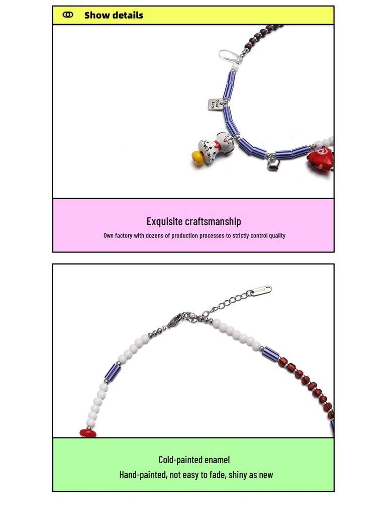 Korean Style Fashion Ceramic Animal Necklace: Cute, Versatile, Light Luxury Clavicle Chain for Women