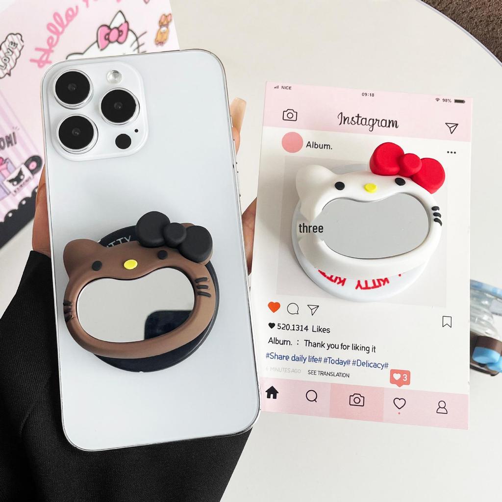Creative Silicone Airbag Magnetic Phone Holder - Cute Cartoon KT Design with Retractable Folding Mirror