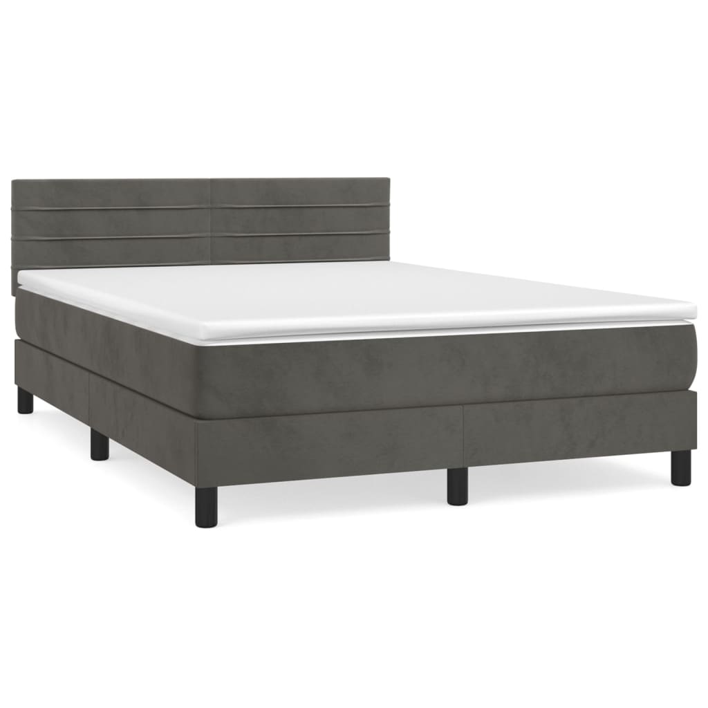 Box Spring Bed with Mattress Dark Gray 140 X 190 Cm Velvet