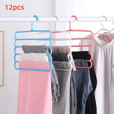 12pcs Multifunctional Anti-slip Trouser Hanger for Home Use, Trousers, Scarves and Ties Hanging Rack, Five-layer Clothes Hanger