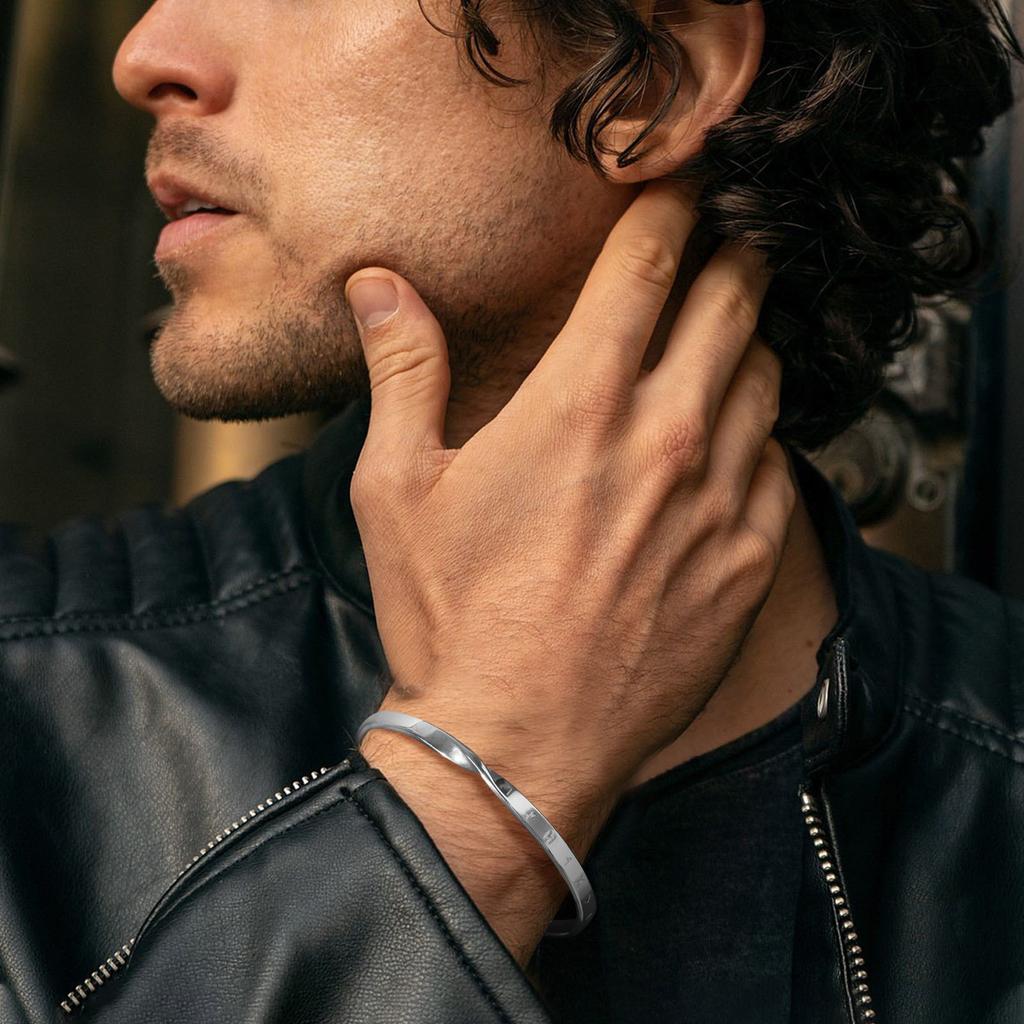 Men's Stainless Steel Solid Metal Mobius Viking Twisted Bracelets,Minimalist Open Cuff Bangles Gifts for Male Boys Jewelry