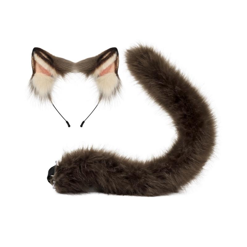 Animal Cosplay Costume Faux Furs Wolf Cats Foxes Fuzzy Tail Cats Ears Headbands Halloween Party Costume Accessories