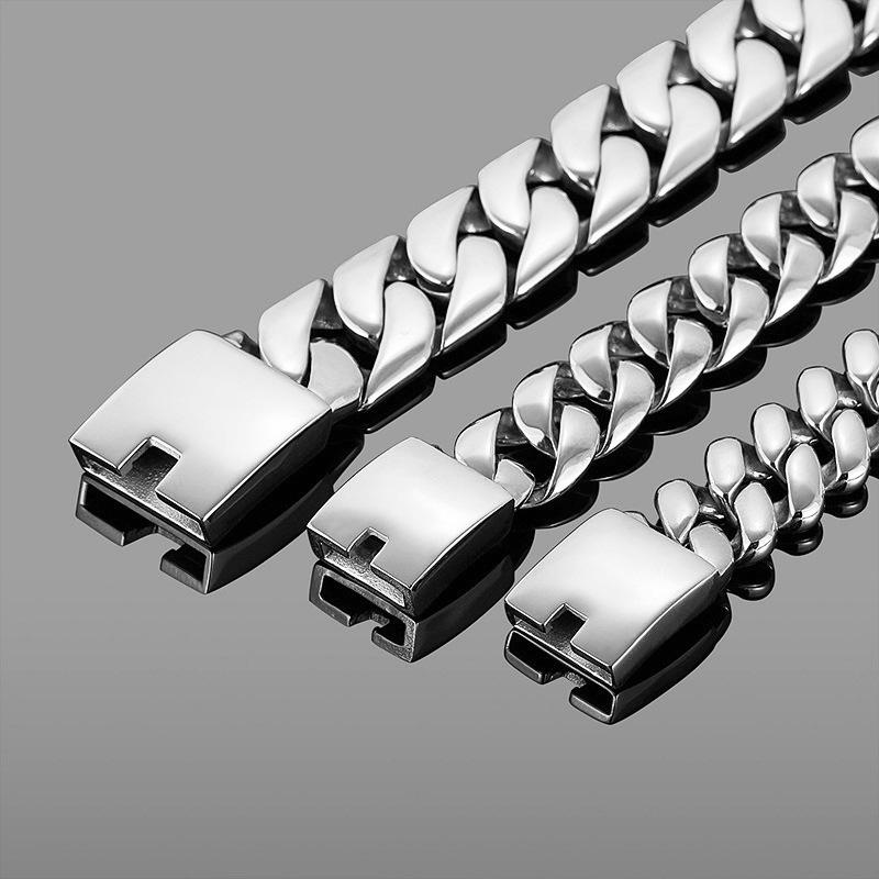 European & American Hot-Selling 32mm Thick Cuban Chain Bracelet Set - Bold Gold Titanium Steel Design