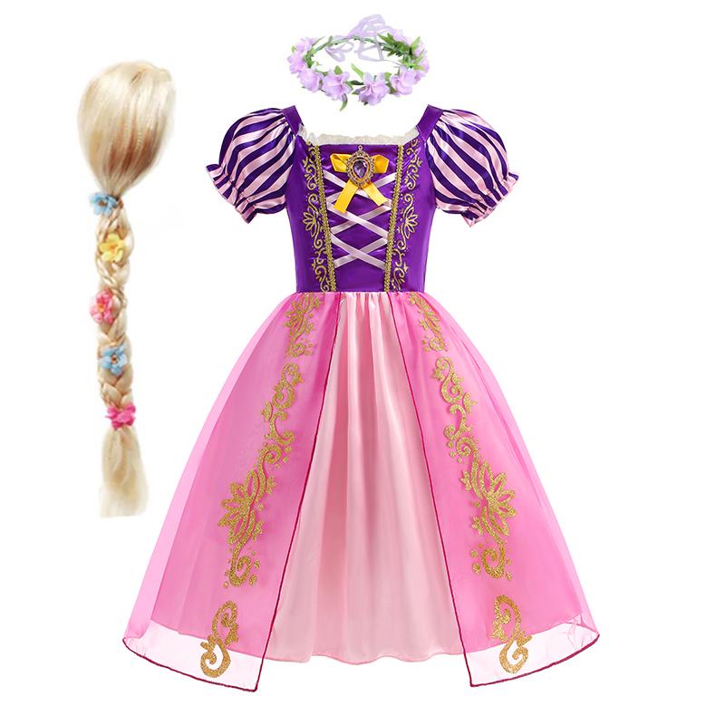 Rapunzel Princess Dress Girl Purple Puff Sleeve Cosplay Tangled Costume Halloween Vestido Kids Birthday Ball Gown Clothes
