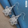 925 Sterling Silver Flower Star Pendant Piercing Earrings Fashionable Wedding Jewelry