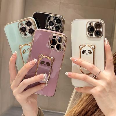 Cartoon Panda Stand Phone Holder Phone Case For Iphone 13 11 12 Pro Max 12mini X Xr Xs 7 8plus Electroplated Silicone Back Cover