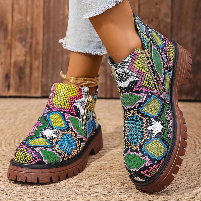 Fashion Fashion Snake Print Ankle Boots Women Spring Autumn Plus Size 36-43 Platform Boots for Woman Zipper Up Round Toe Botas Lady