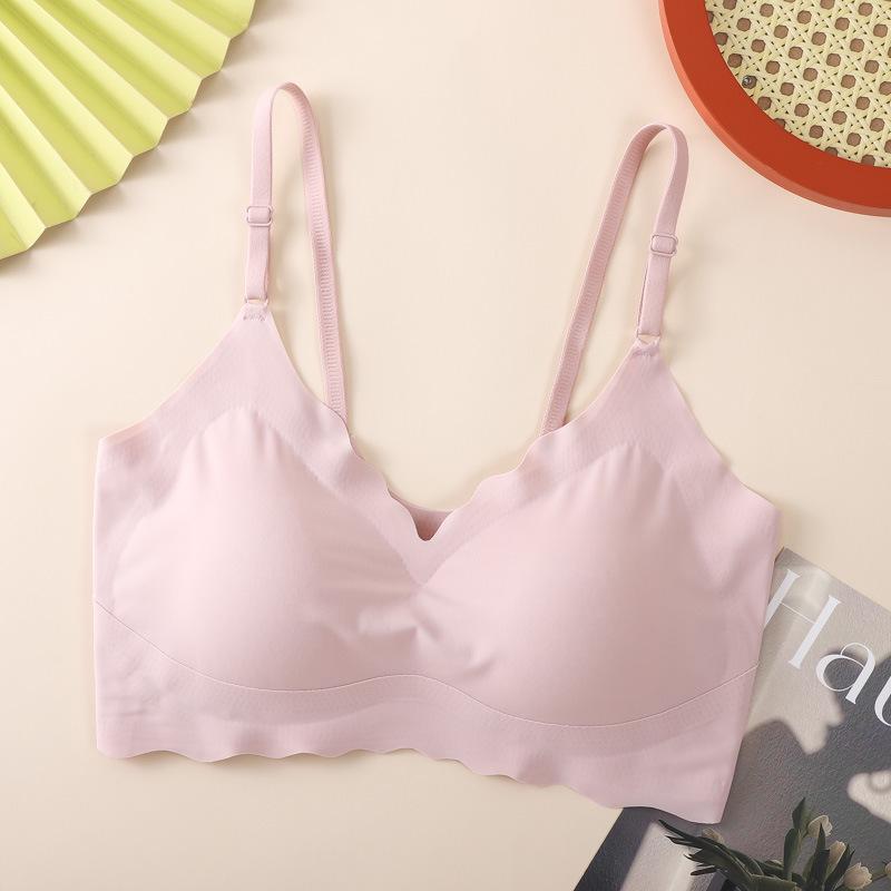 

Бесшовный беспроводной спортивный бюстгальтер из ледяного шелка большого размера с поддержкой и тонкими бретелями XL розовый