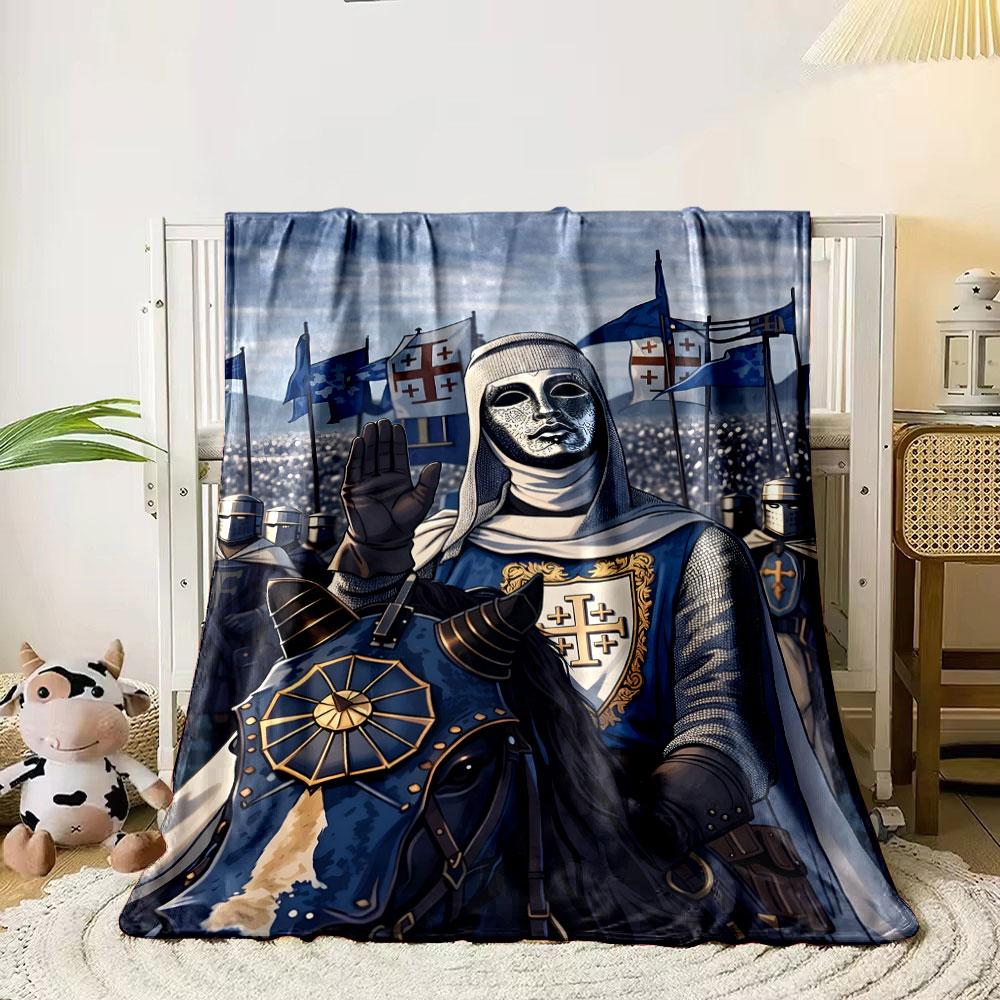 Crusader Knight with Mask Print Blanket Soft and Cozy Perfect for the Living Room Bed Sofa or a Nap,gift