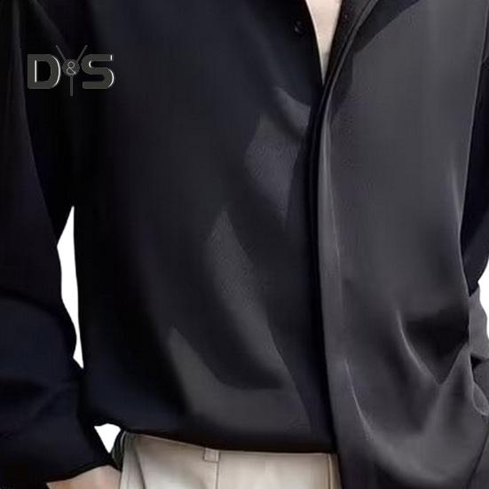 Herren Frühling Herbst Hemd Umlegekragen Locker Einreihig Lange Ärmel Reine Farbe Mittellang Jung Formal Style Büro Club Party Top