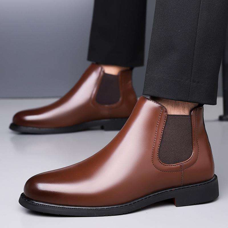 New Chelsea Boots for Men Black Sole PU Ankle Business Round Toe Slip-On Men Boots Size 38-48 Men Shoes Casual Slip-On Man Boots