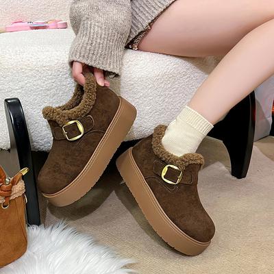 Women's Soft Elastic Thick Sole Heightening Winter Fur One Warm Cold Padded Snow Boots Non-slip Wear Casual Sports Cotton Boots