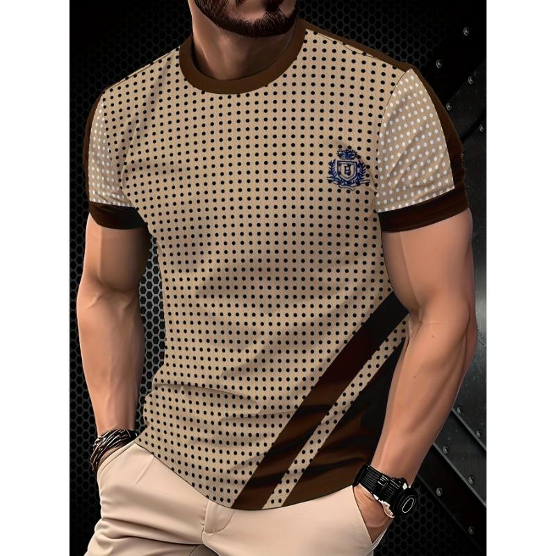 

Мужская футболка в горошек с коротким рукавом - Дышащий повседневный топ с круглым вырезом и контрастным коричневым дизайном XL