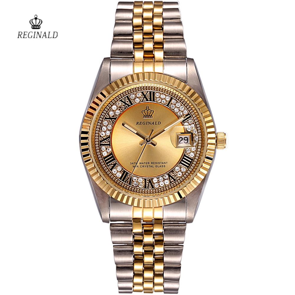 REGINALD Golden Lady Watch Date Crystal Styles Women's Dress Clock Water Proof