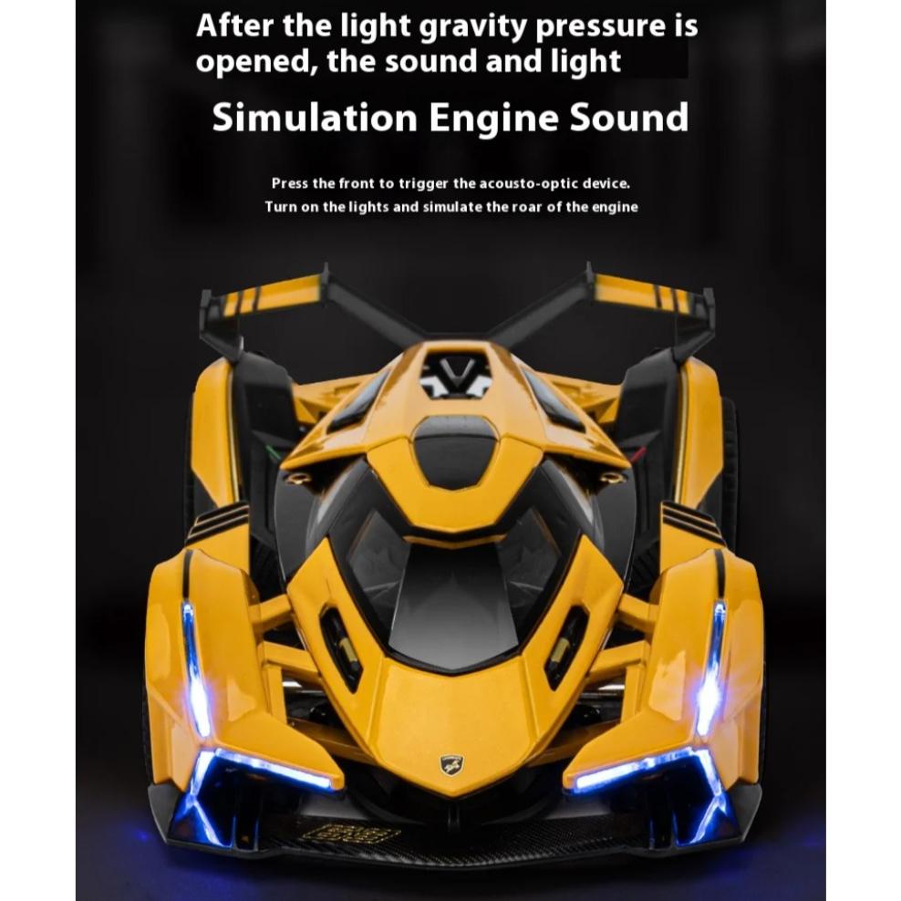 1/32 Scale Lambo V12 Concept Car Alloy Toy Model with Sound, Light & Spring-Back Action - Ideal Gift for Car Lovers & Kids Alike