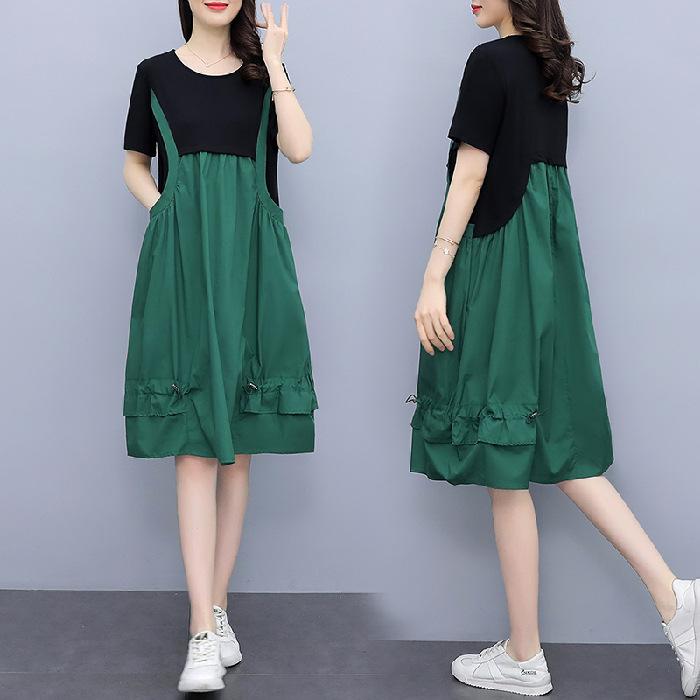 Women's Fashion Summer Spring Short Sleeve O-Neck High Waist Casual Dresses
