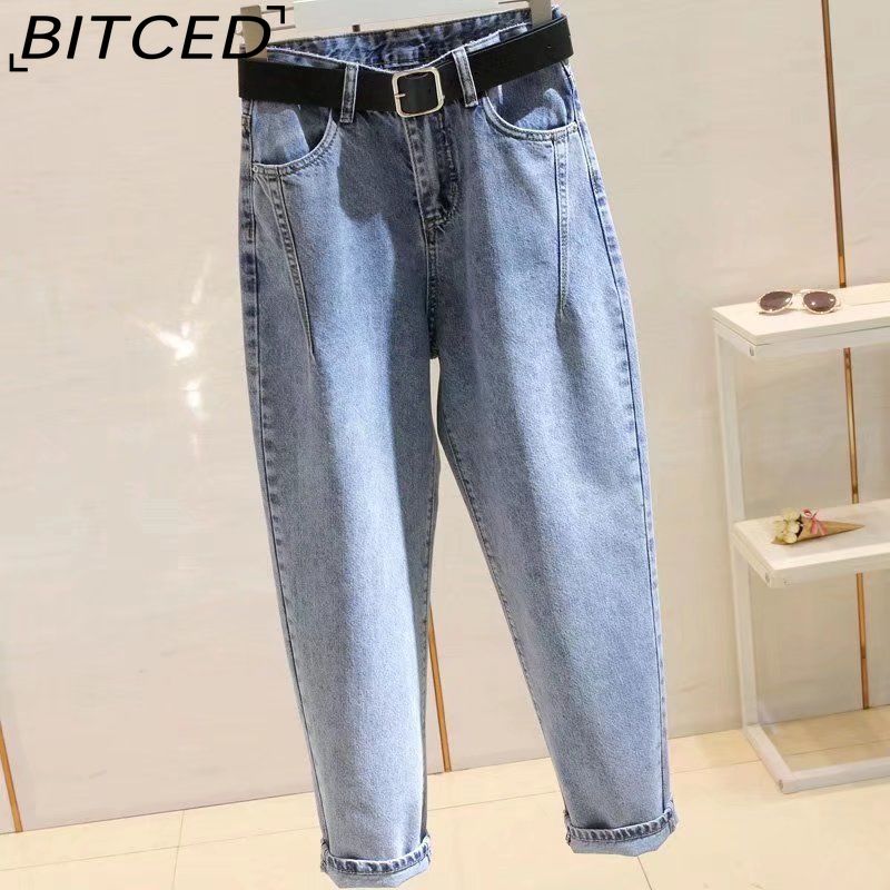 

BITCED Весна, осень и лето, джинсовые брюки Harun с высокой талией для женщин, свободные прямые брюки длиной девять дюймов, брюки Radish Dad XXL светло-синий