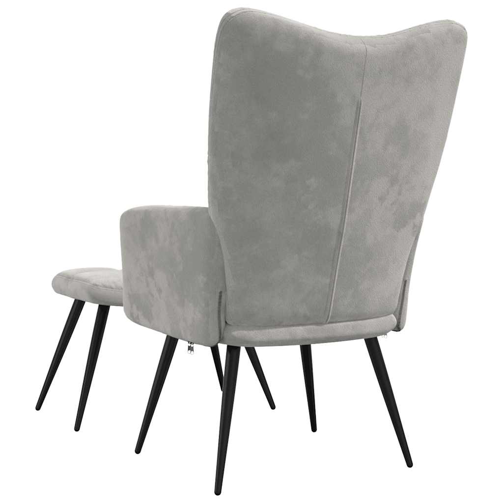 Vidaxl Armchair with Footstool, Light Gray, Upholstered In Velvet